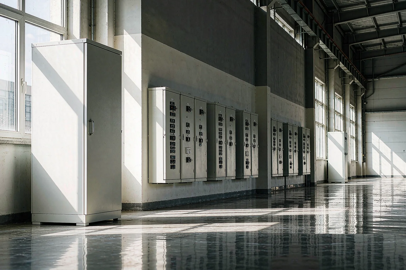 Production hall with assembly bays